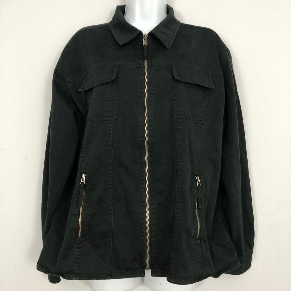 Chicos Lightweight Full Zip Jacket Womens 2 (US Large/12) Black Zip/Flap Pockets